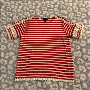 J. Crew red stripe lace detail top